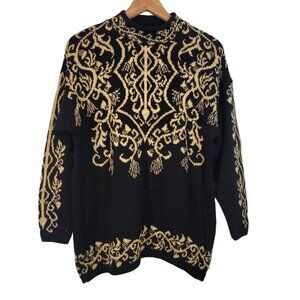 Vintage Selena Faye Sweater Size L‎ Black and Metallic Gold Sweater 80s